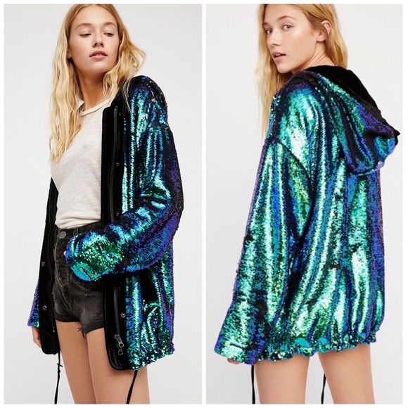 Free People Jackets & Blazers - RARE Free People City Lights Velvet Sequin Jacket
